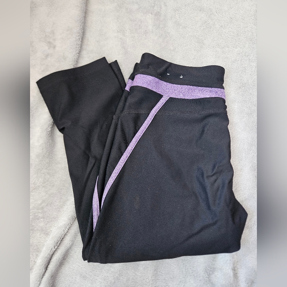 Skin Black Leggings with Purple Stitching